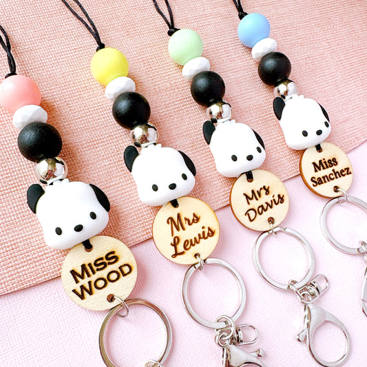 Cute PC Dog Personalized Name Teacher ID Key Lanyard