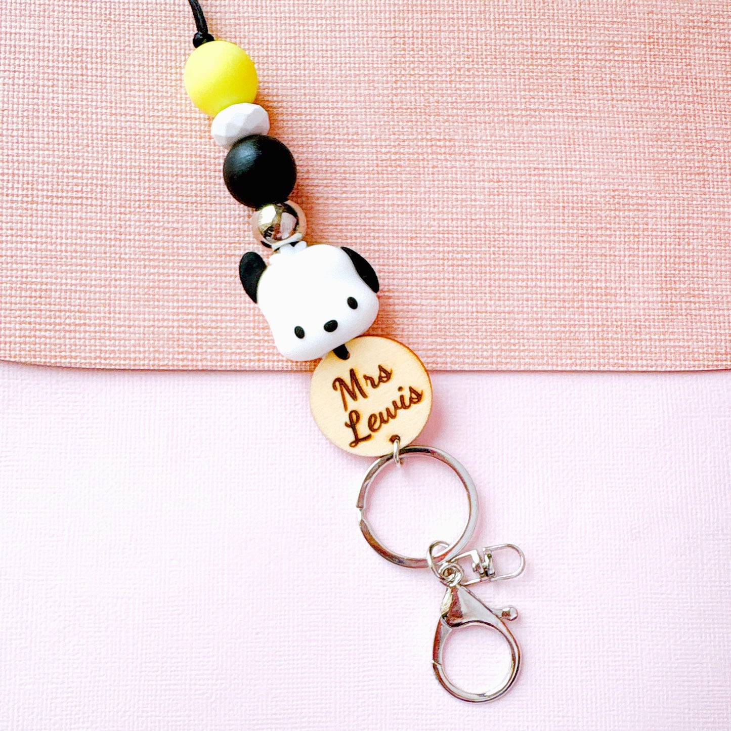 Cute PC Dog Personalized Name Teacher ID Key Lanyard