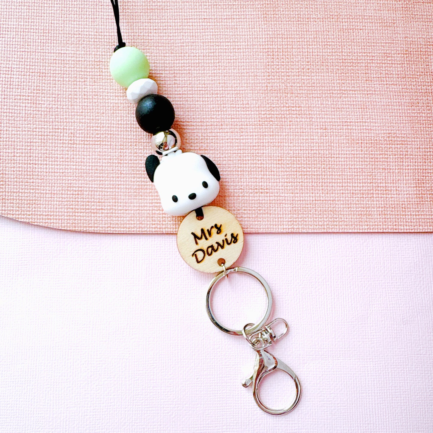 Cute PC Dog Personalized Name Teacher ID Key Lanyard