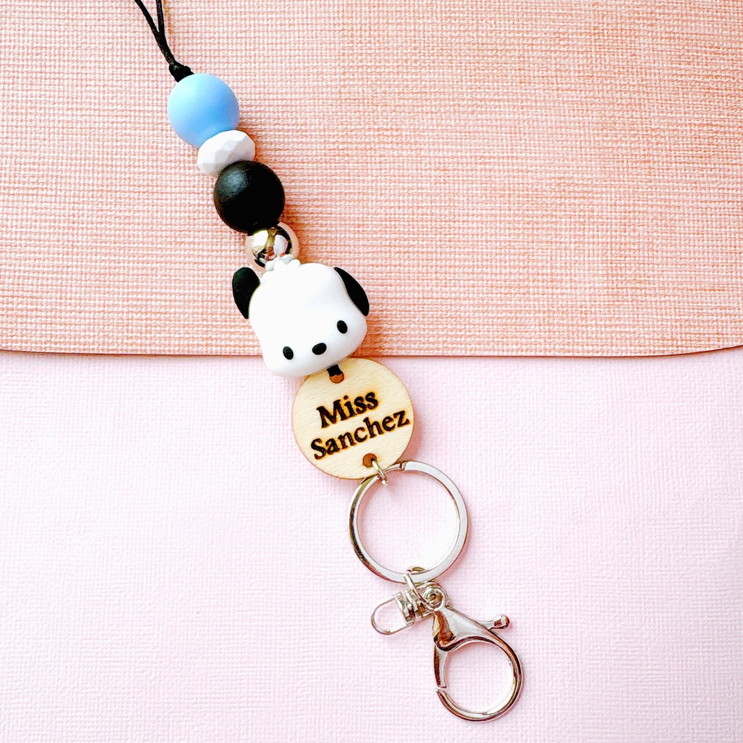 Cute PC Dog Personalized Name Teacher ID Key Lanyard