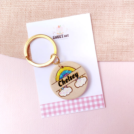 Personalized Rainbow Keychain with Custom Name Engraving