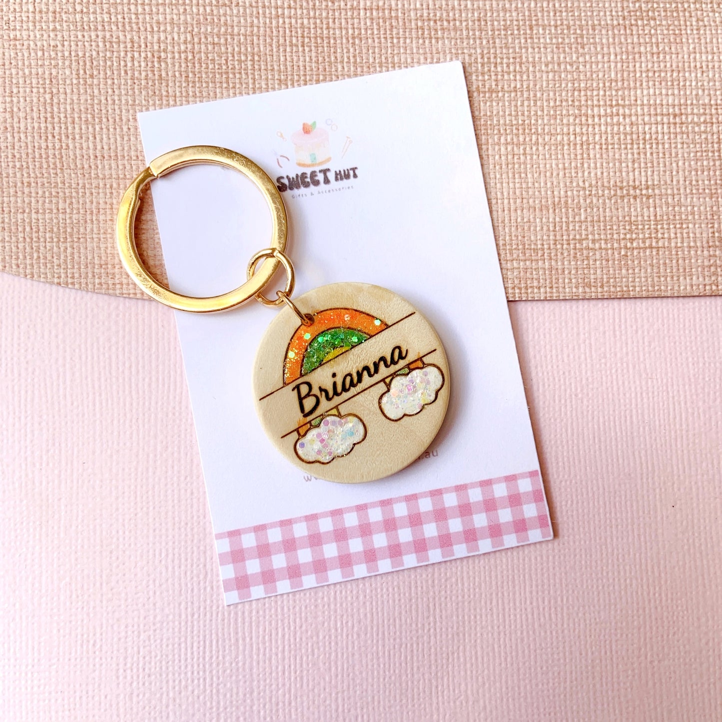Personalized Rainbow Keychain with Custom Name Engraving