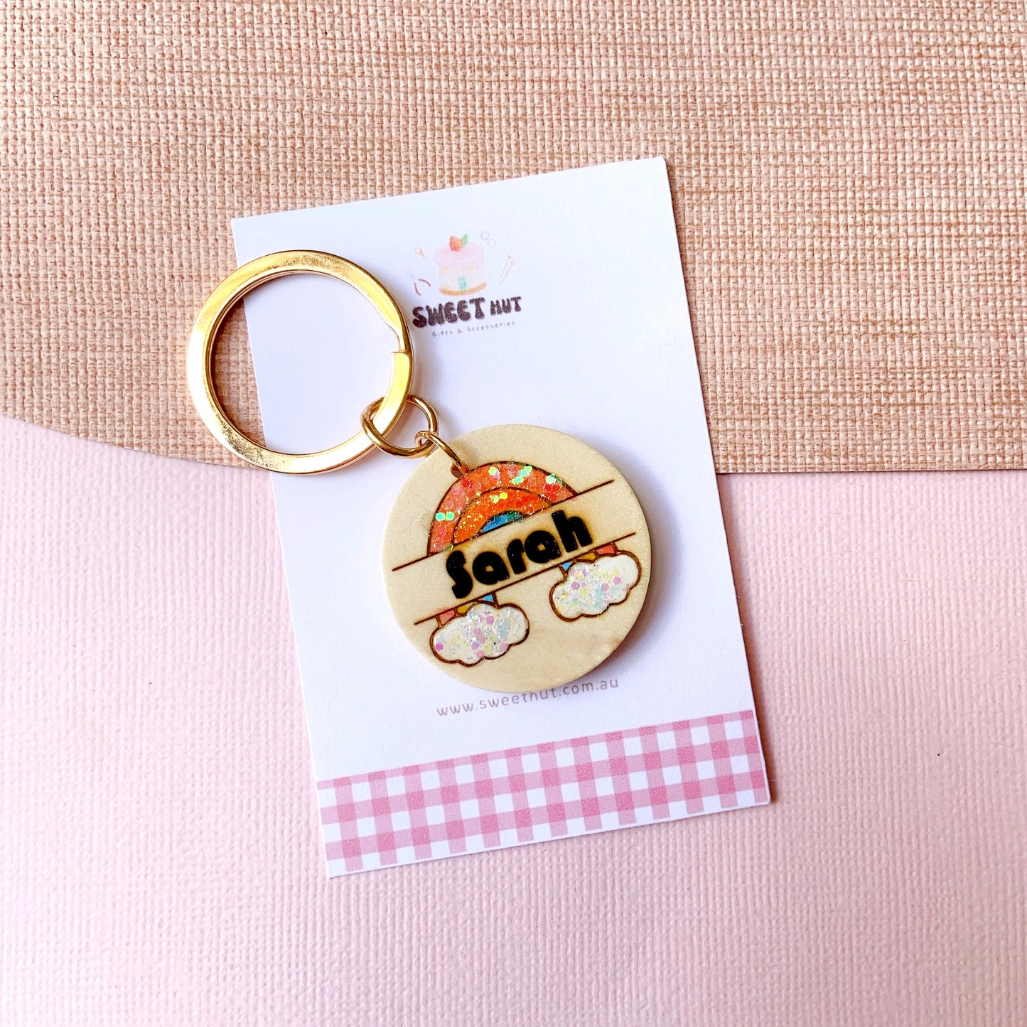 Personalized Rainbow Keychain with Custom Name Engraving