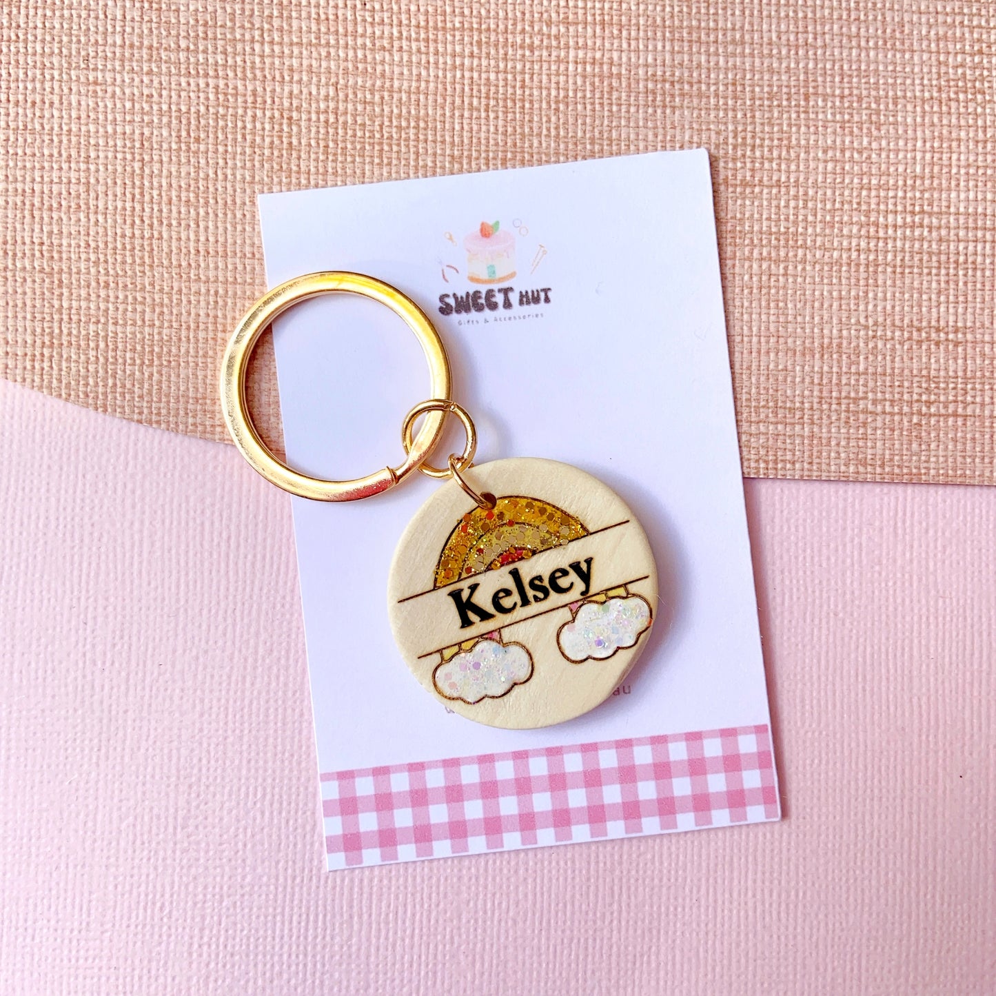 Personalized Rainbow Keychain with Custom Name Engraving