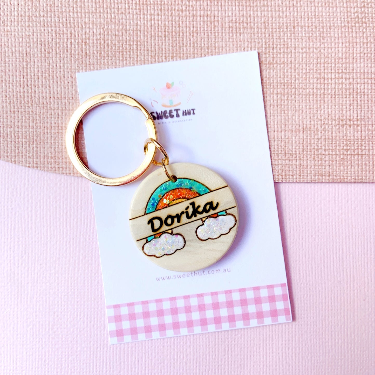 Personalized Rainbow Keychain with Custom Name Engraving