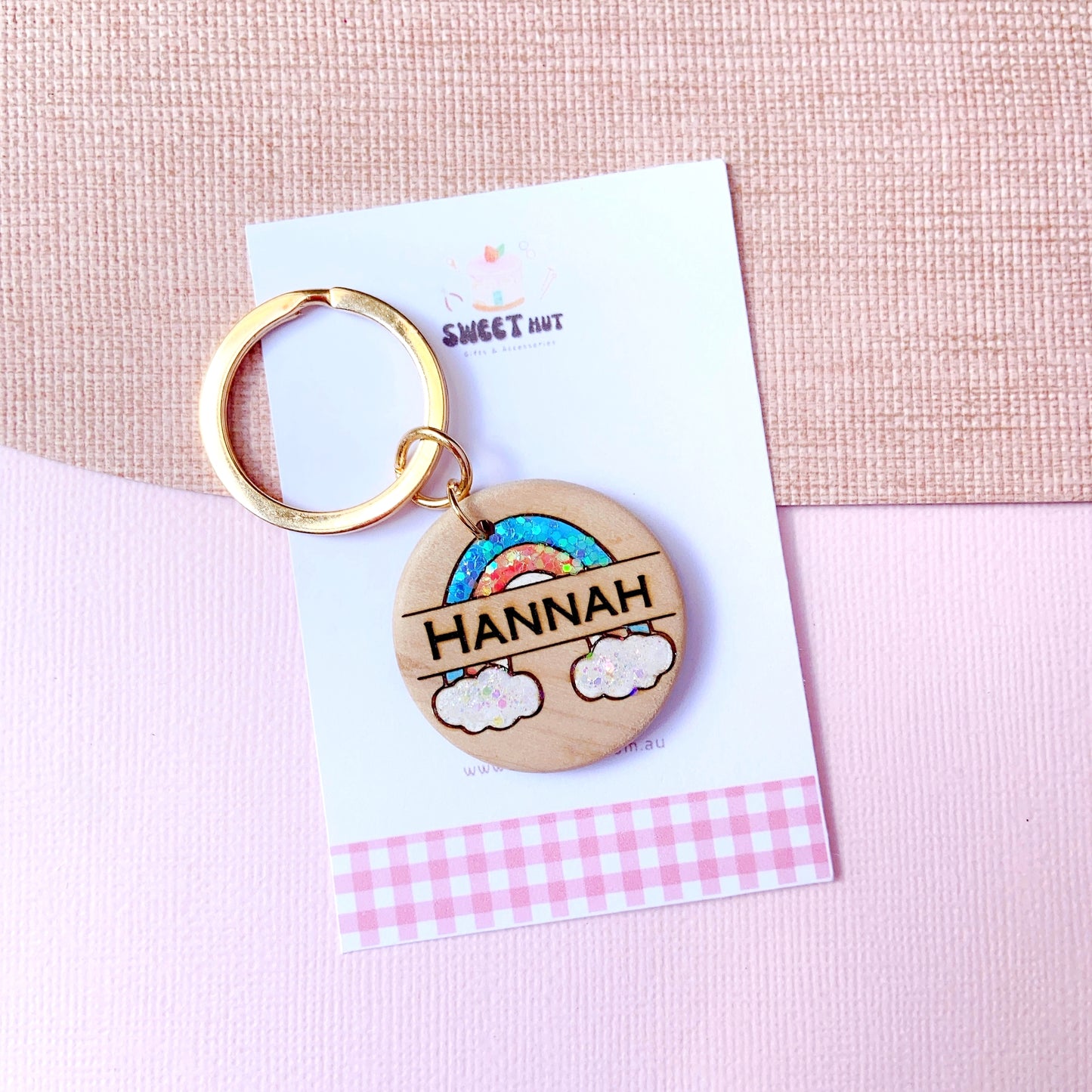 Personalized Rainbow Keychain with Custom Name Engraving