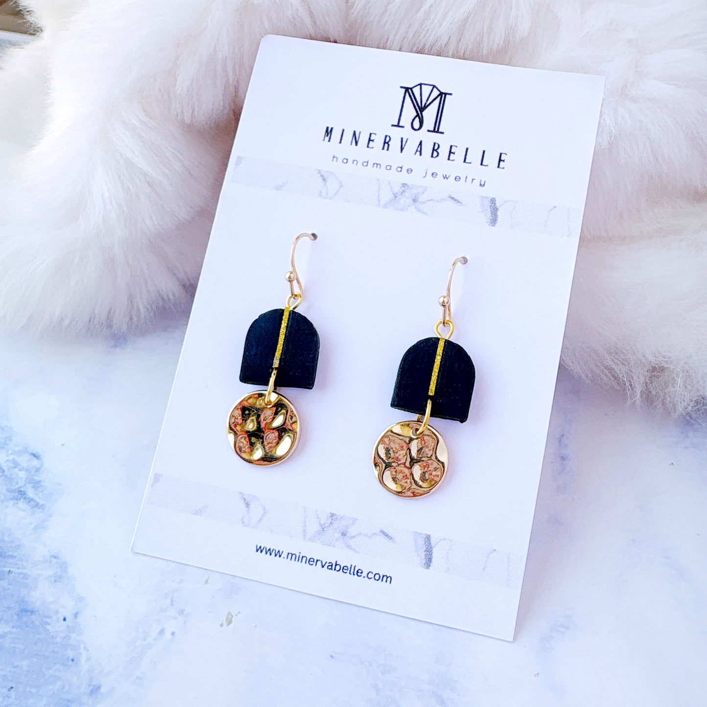 Black Half Dome Dangle Earrings – Modern Geometry Collection