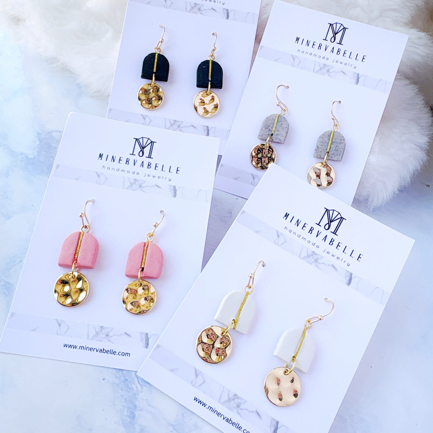 Black Half Dome Dangle Earrings – Modern Geometry Collection