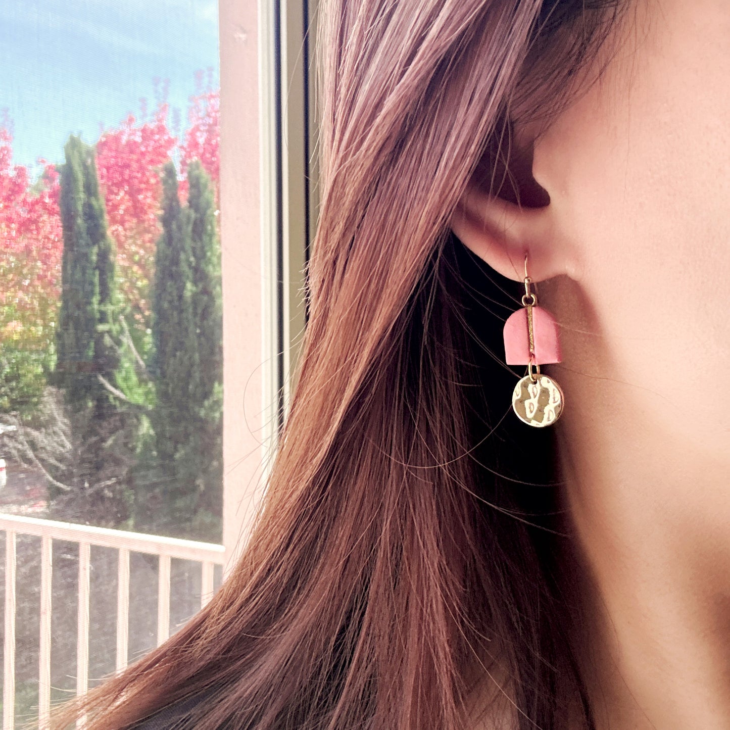 Blush Pink Half Dome Dangle Earrings – Modern Geometry Collection