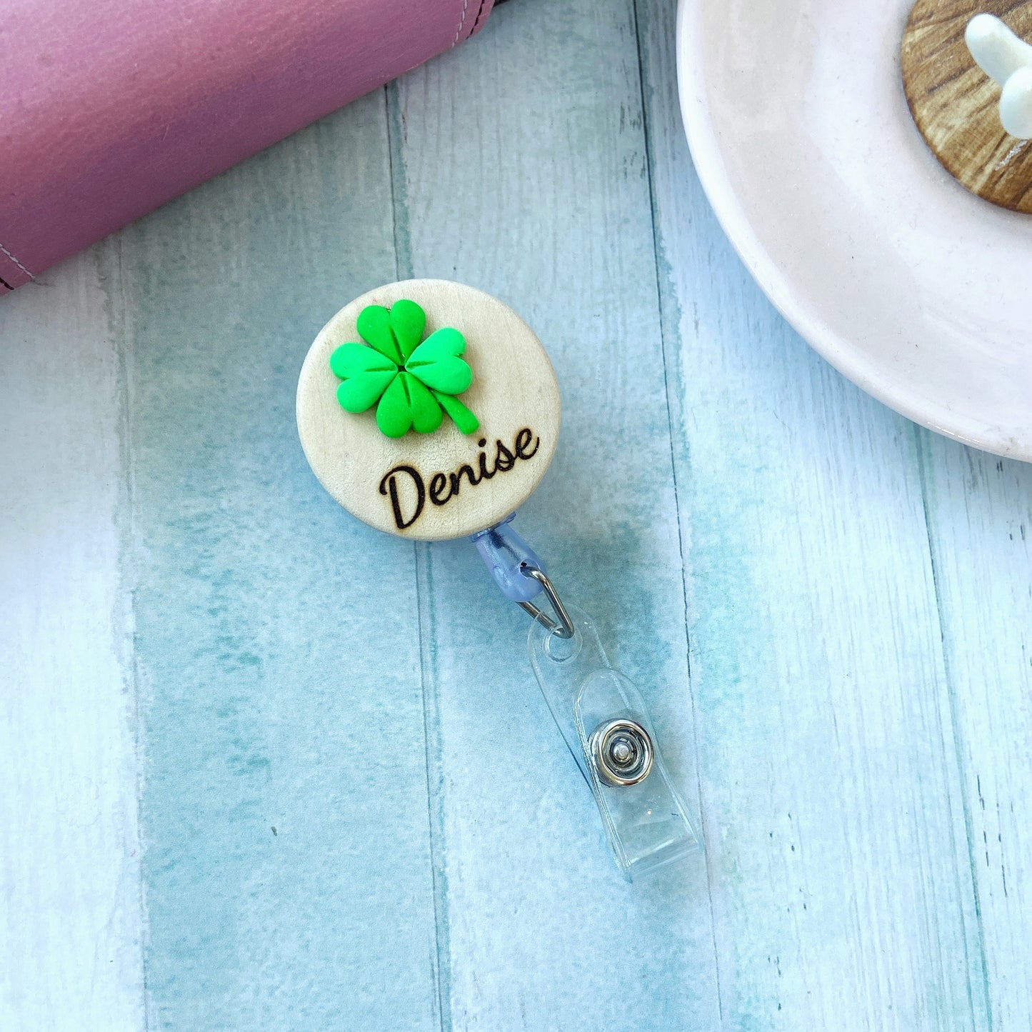 Handmade 3D Ladybug with Leaf Personalized Name Badge Reel