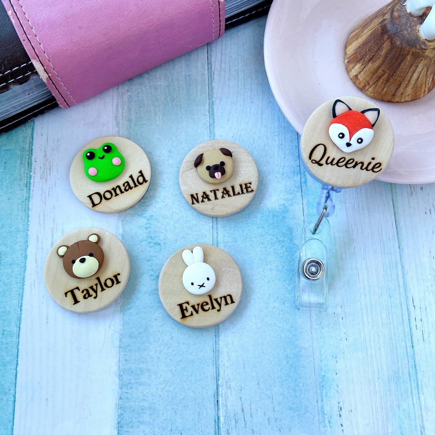 Handmade 3D Frog Personalized Name Badge Reel