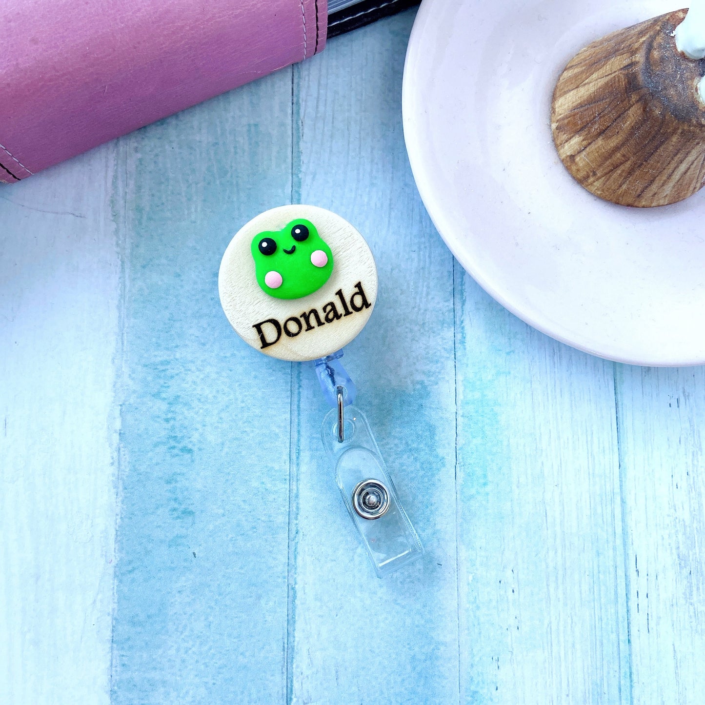 Handmade 3D Frog Personalized Name Badge Reel