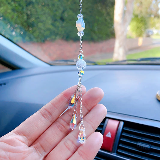 Crystal Car Charm Suncatcher | Rearview Mirror Hanging Ornament | Rainbow Prism Beaded Decoration