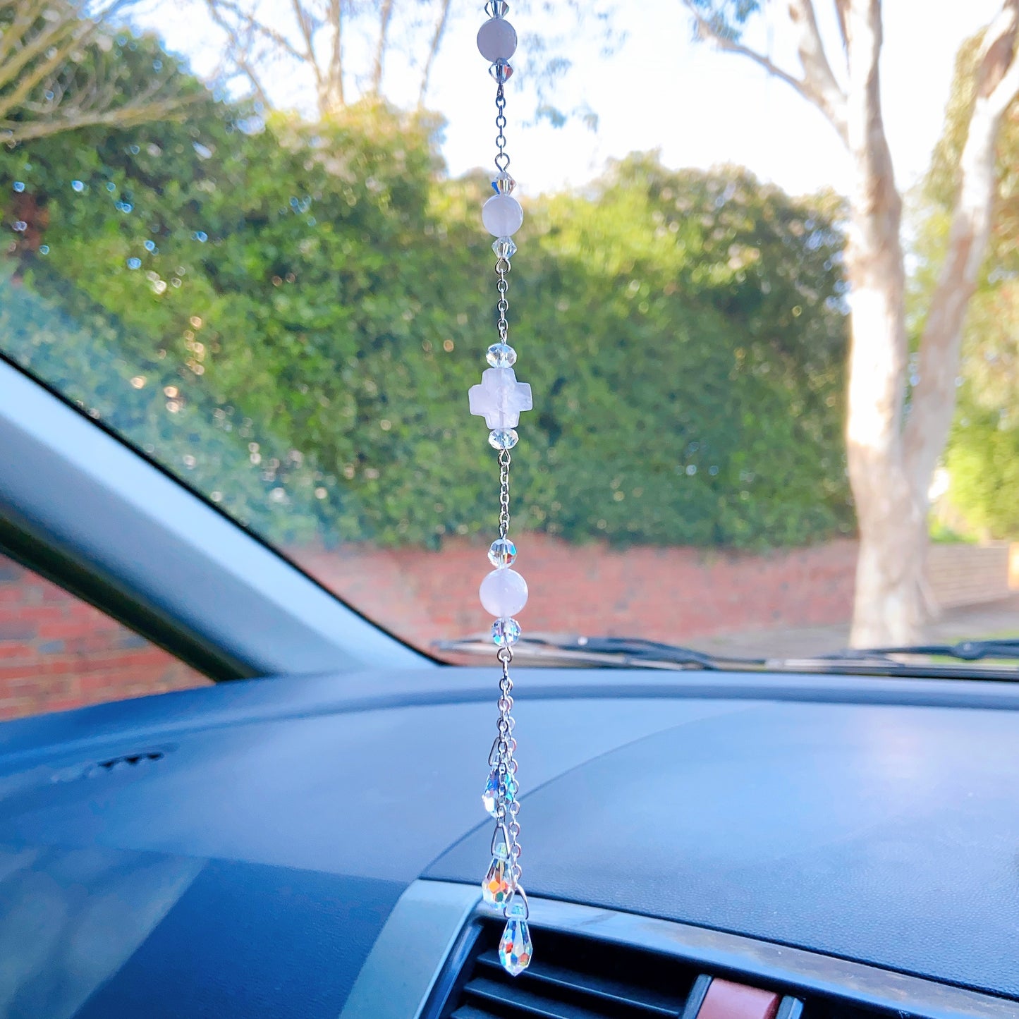 Crystal Car Charm Suncatcher | Rearview Mirror Hanging Ornament | Rainbow Prism Beaded Decoration