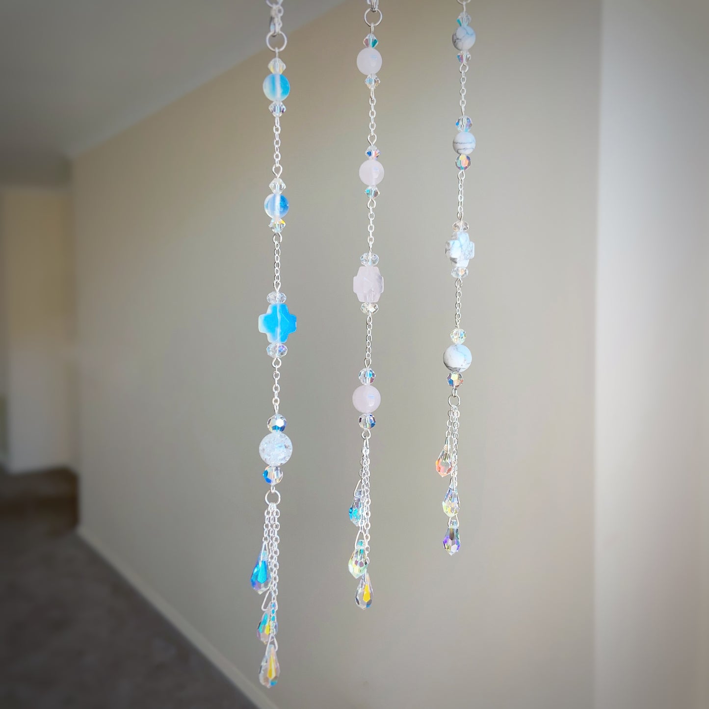 Crystal Car Charm Suncatcher | Rearview Mirror Hanging Ornament | Rainbow Prism Beaded Decoration