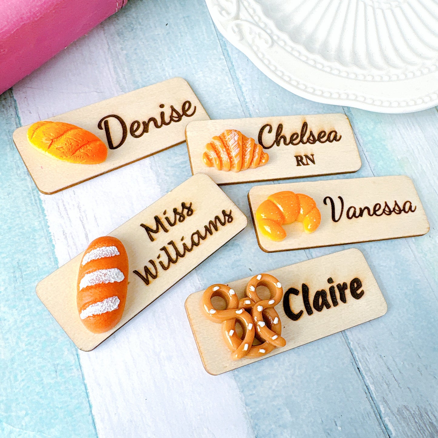 Bakery 3D Crescent Croissant Bread Personalized Name Tag