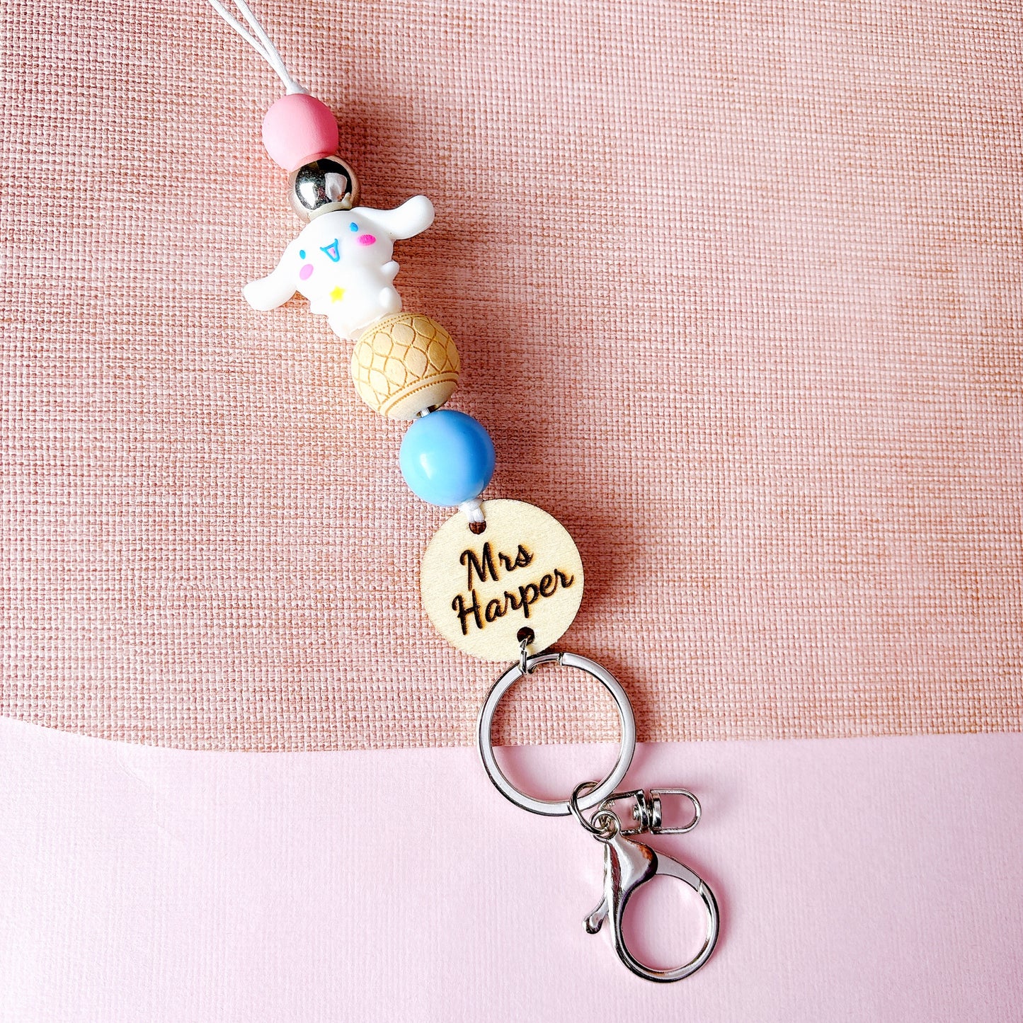 Adorable Cinnamoroll White Dog Personalized Teacher ID Key Lanyard