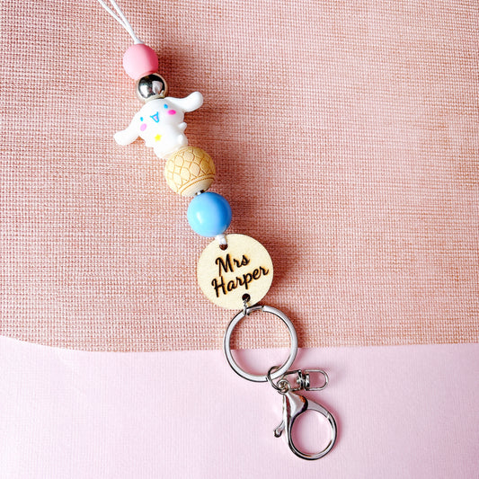 Adorable Cinnamoroll White Dog Personalized Teacher ID Key Lanyard