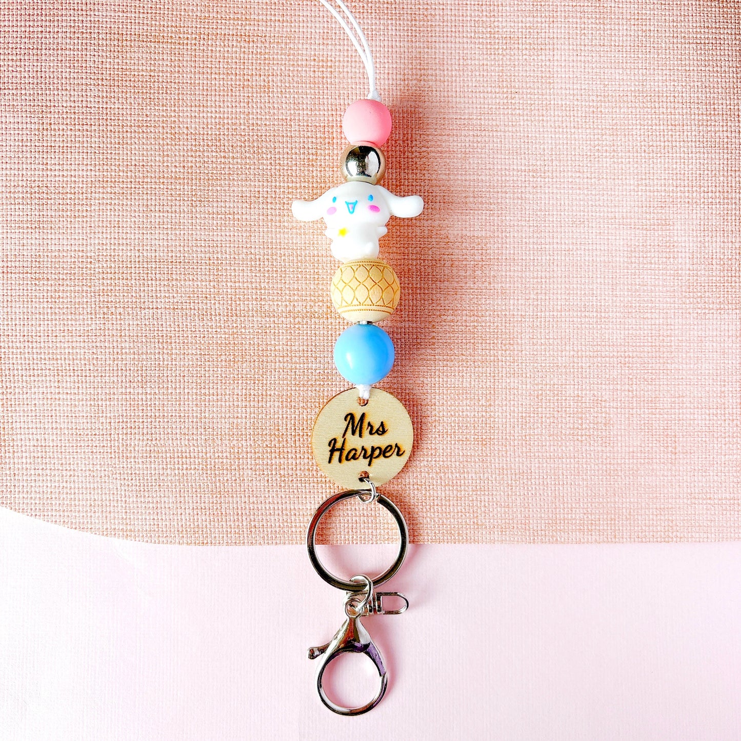 Adorable Cinnamoroll White Dog Personalized Teacher ID Key Lanyard