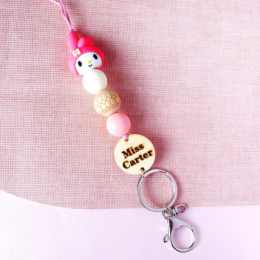 Pink My Melody Personalized Teacher ID Key Lanyard