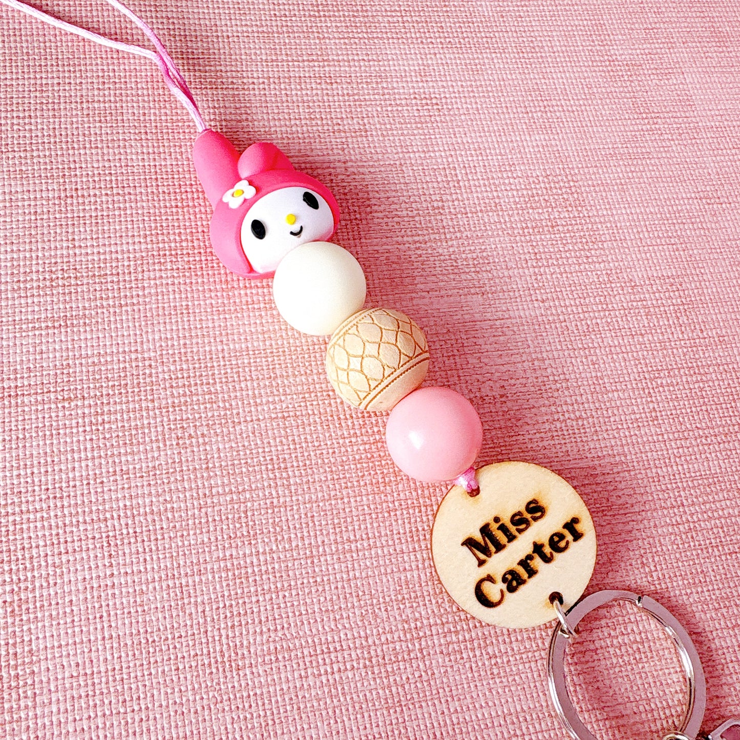 Pink My Melody Personalized Teacher ID Key Lanyard