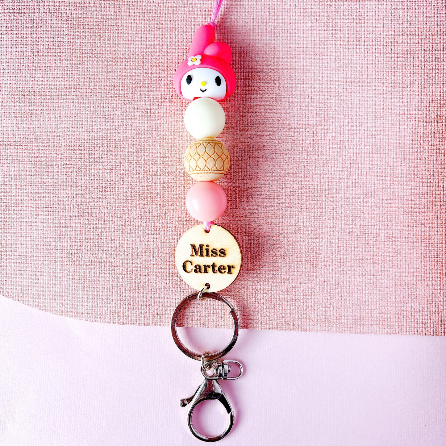 Pink My Melody Personalized Teacher ID Key Lanyard