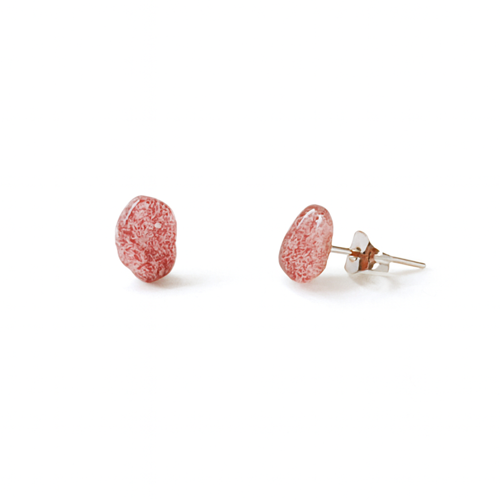 Light Small Strawberry Quartz Tumbled Natural Stone Earrings