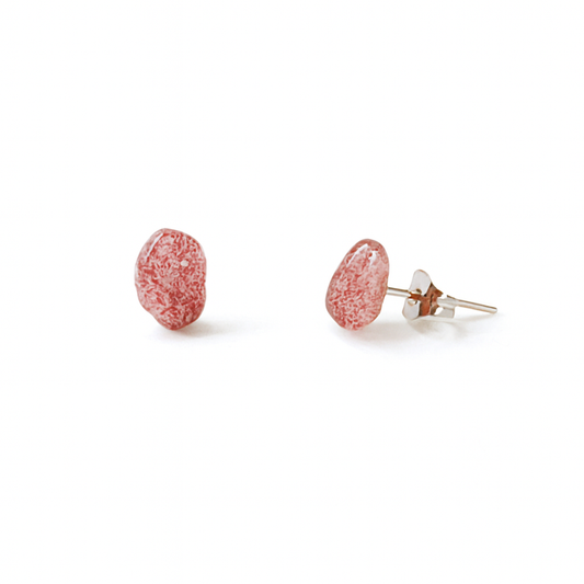 Light Small Strawberry Quartz Tumbled Natural Stone Earrings