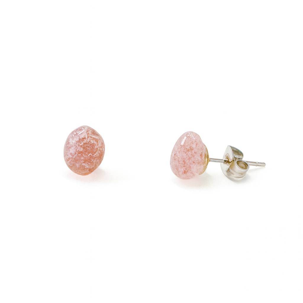 Small Strawberry Quartz Tumbled Natural Stone Earrings