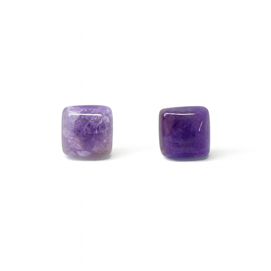 Amethyst 10mm Square Natural Stone Earrings