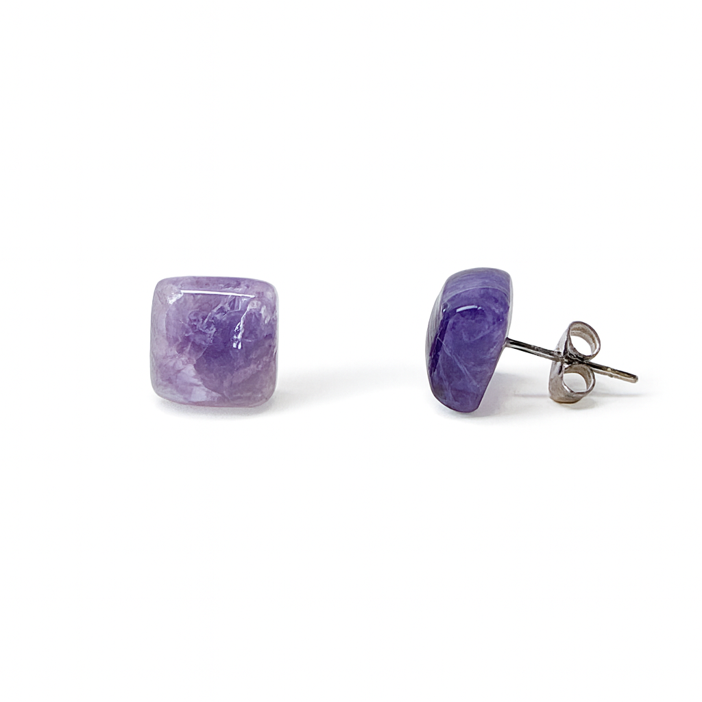 Amethyst 10mm Square Natural Stone Earrings