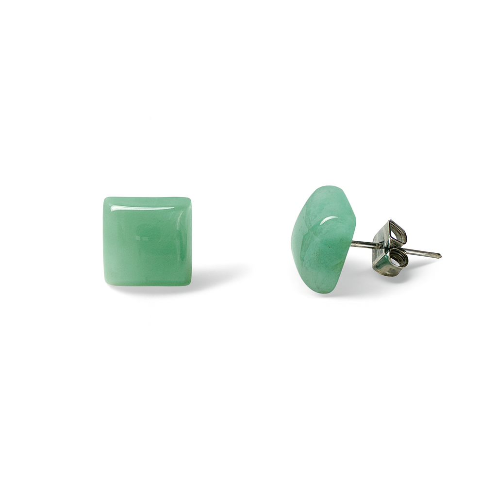 Aventurine 10mm Square Natural Stone Earrings