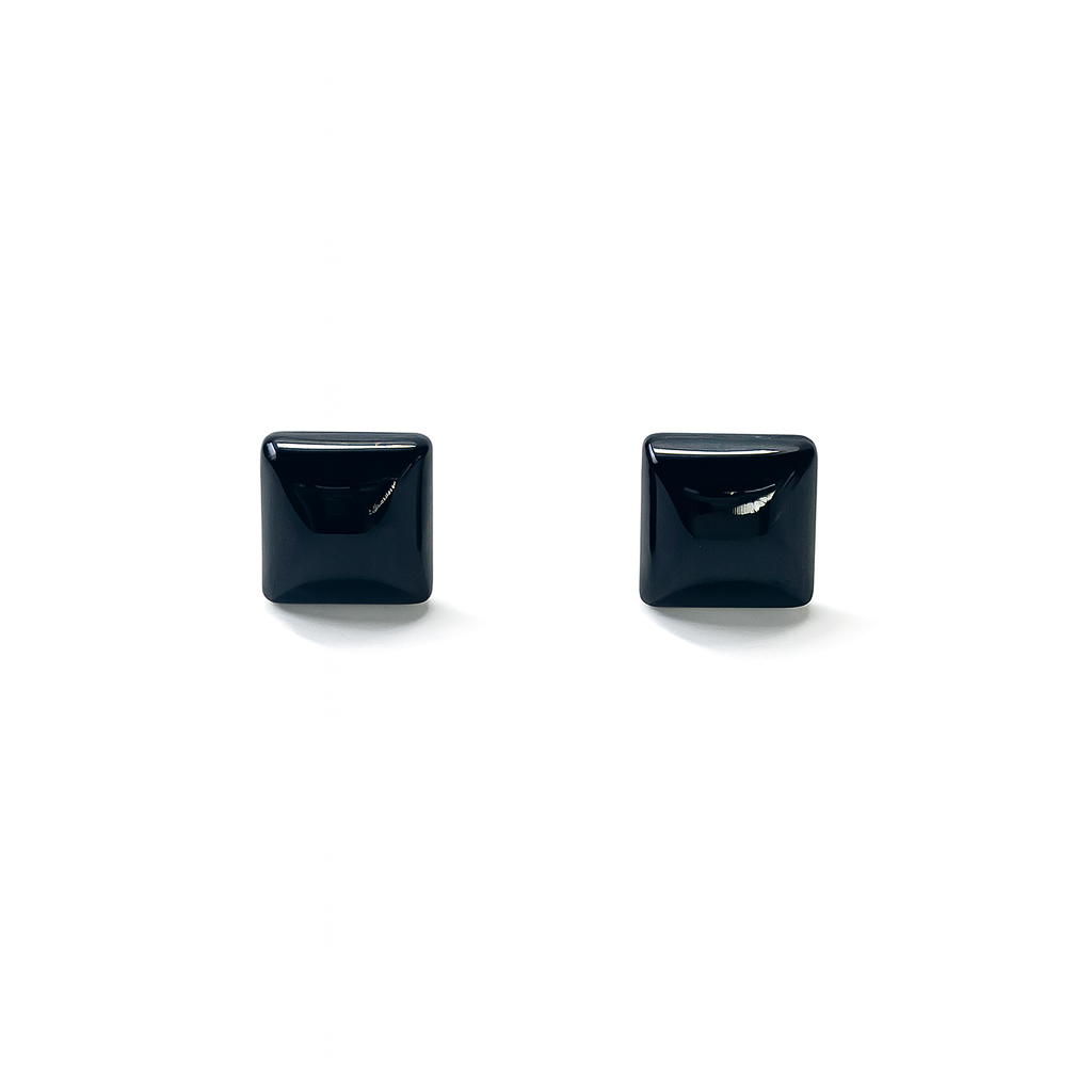 Black Onyx 10mm Square Natural Stone Earrings