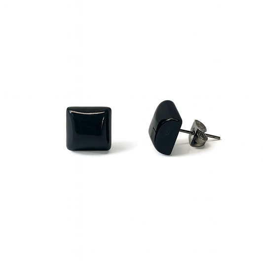 Black Onyx 10mm Square Natural Stone Earrings