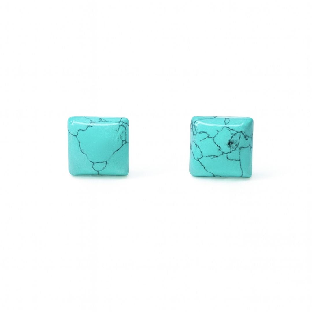 Blue Turquoise 10mm Square Natural Stone Earrings