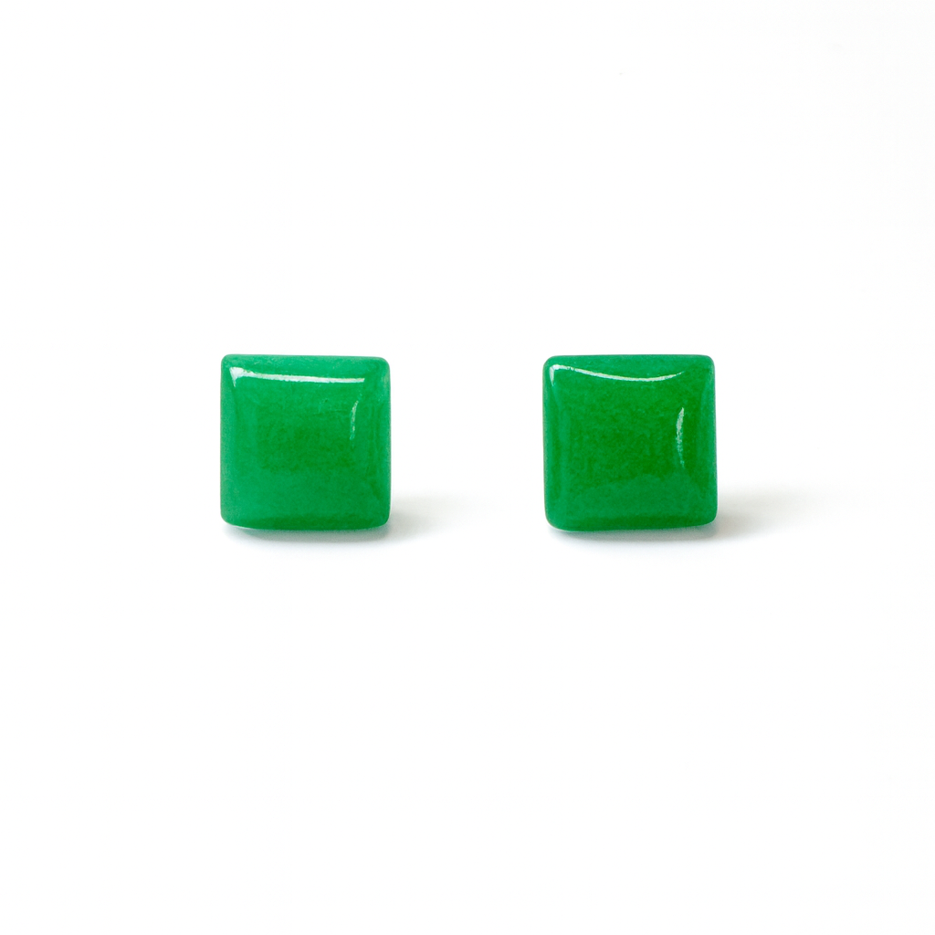 Jade 10mm Square Natural Stone Earrings