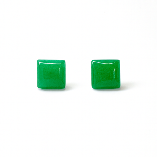 Jade 10mm Square Natural Stone Earrings