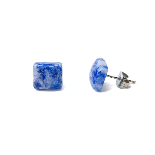 Lapis Lazuli 10mm Square Natural Stone Earrings