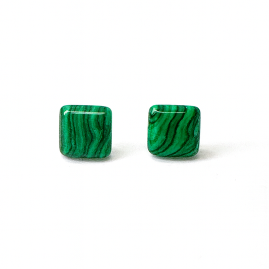 Malachite 10mm Square Natural Stone Earrings