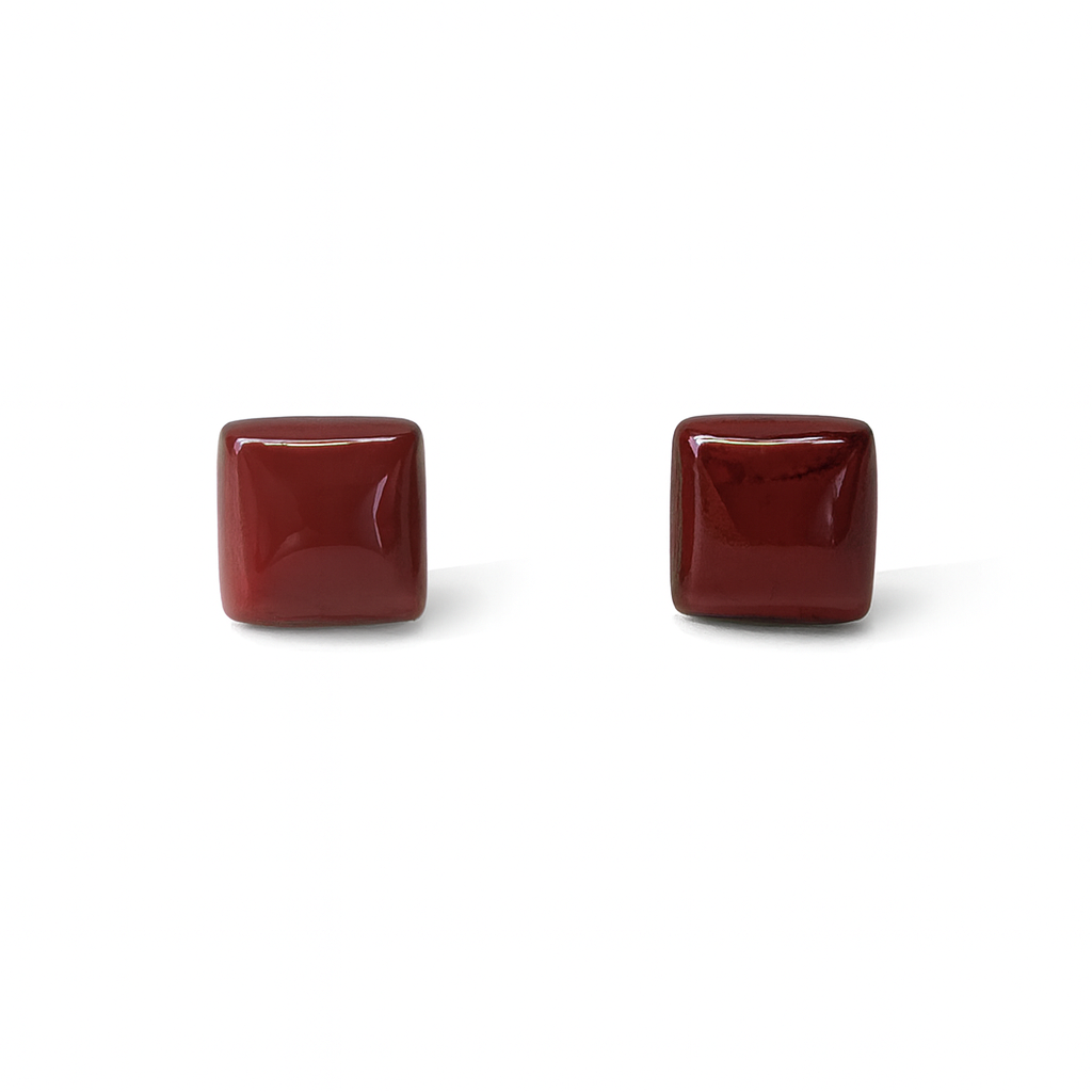 Red Jasper 10mm Square Natural Stone Earrings
