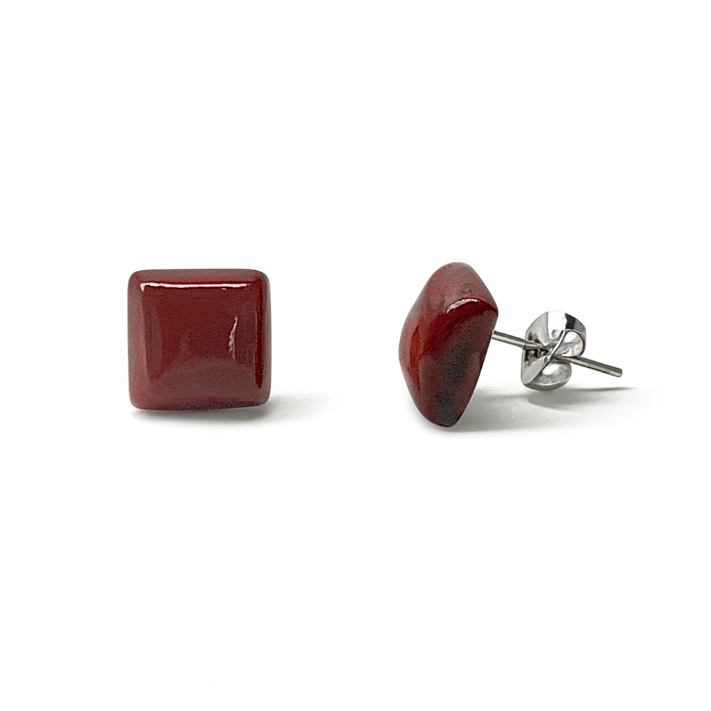 Red Jasper 10mm Square Natural Stone Earrings