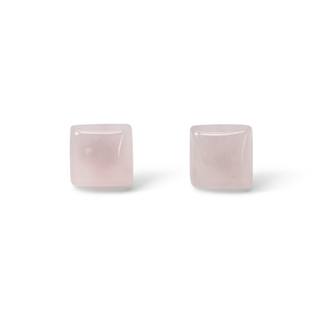 Rose Quartz 10mm Square Natural Stone Earrings