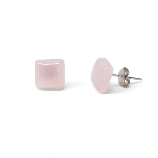 Rose Quartz 10mm Square Natural Stone Earrings
