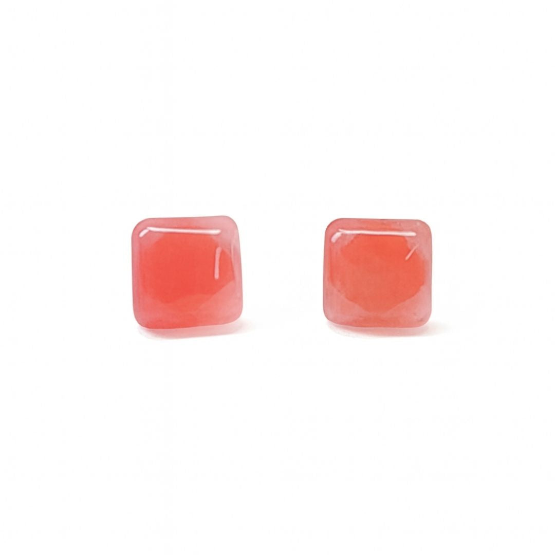 Strawberry Quartz 10mm Square Natural Stone Earrings