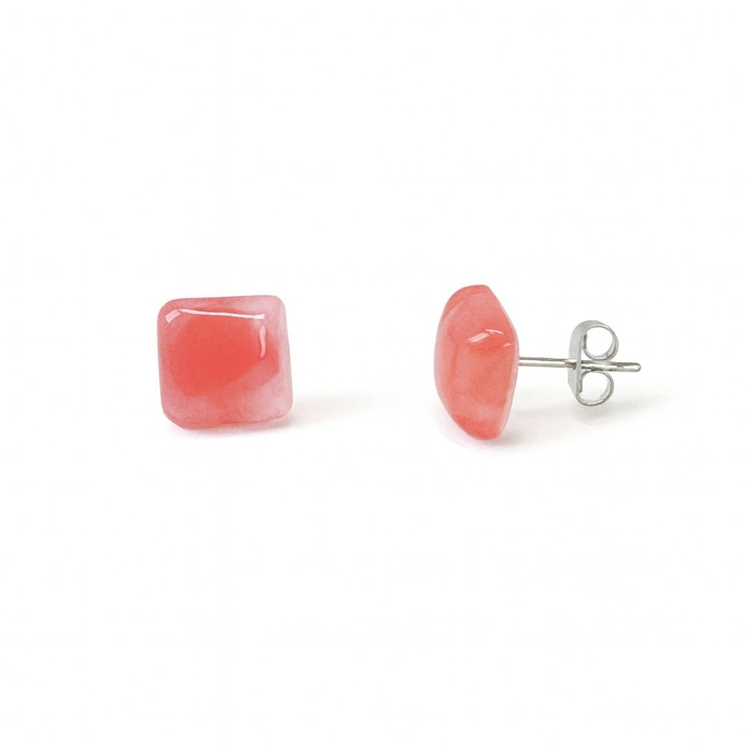 Strawberry Quartz 10mm Square Natural Stone Earrings