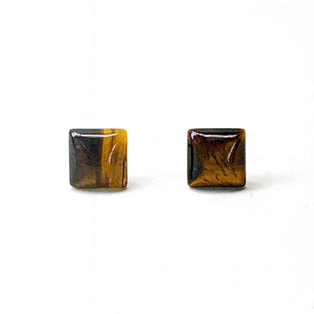 Tiger Eye 10mm Square Natural Stone Earrings