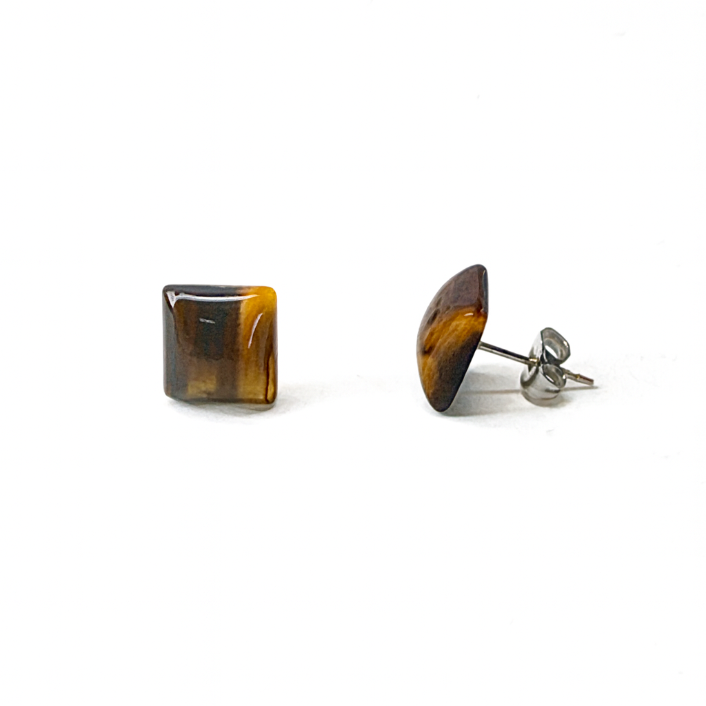 Tiger Eye 10mm Square Natural Stone Earrings