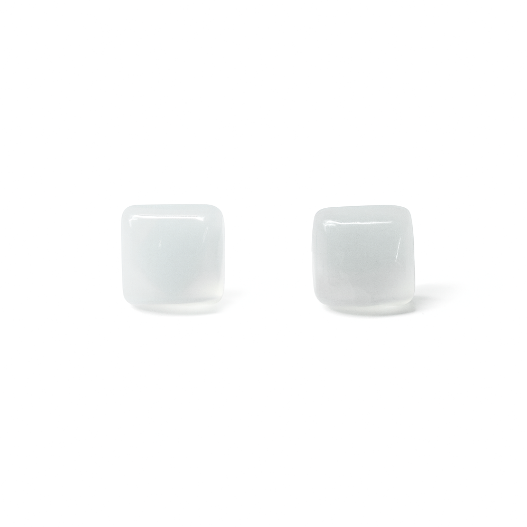 White Crystal 10mm Square Natural Stone Earrings