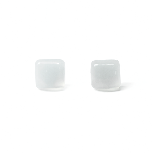 White Crystal 10mm Square Natural Stone Earrings