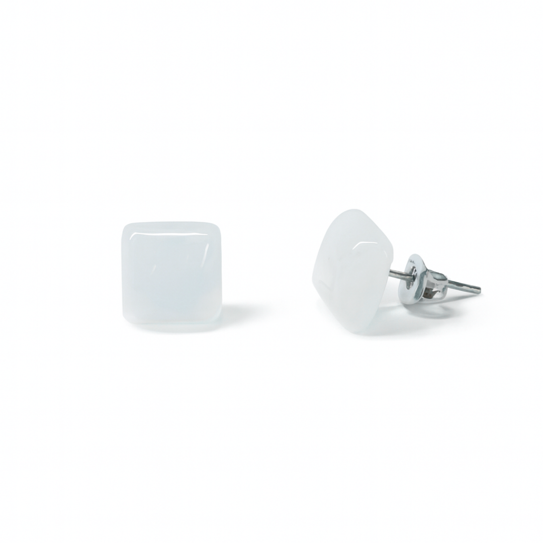 White Crystal 10mm Square Natural Stone Earrings